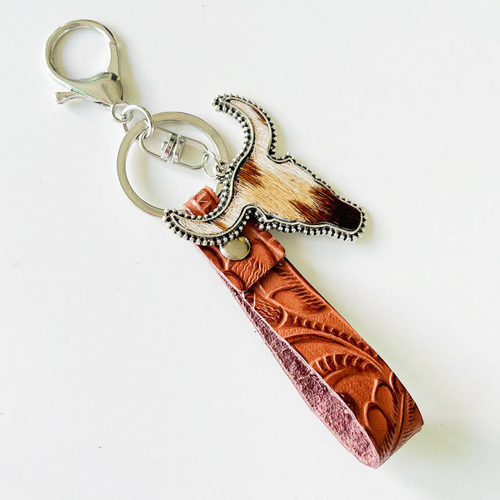 Portachiavi con ciondolo a forma di toro in pelle marrone in stile western - Stile n. 4 - image 4