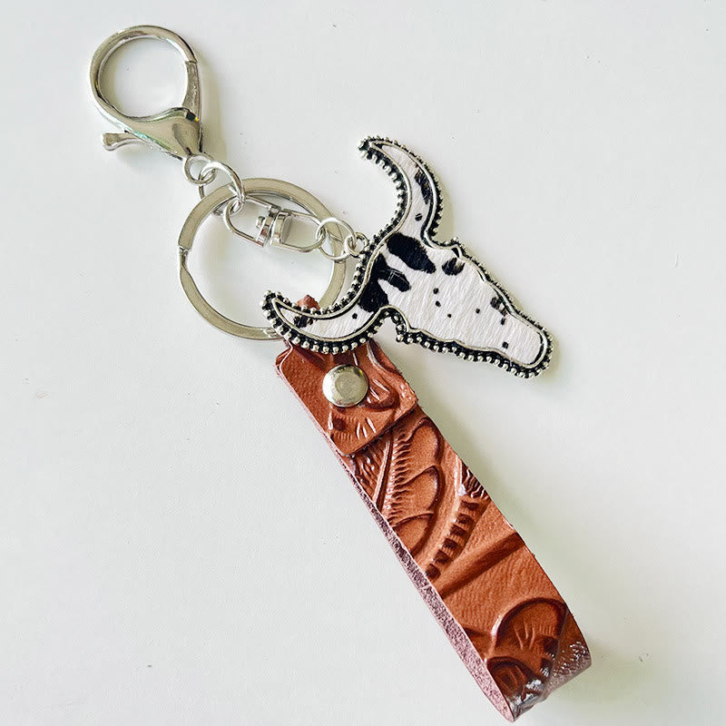 Portachiavi con ciondolo a forma di toro in pelle marrone in stile western - Stile n. 1 - image 1