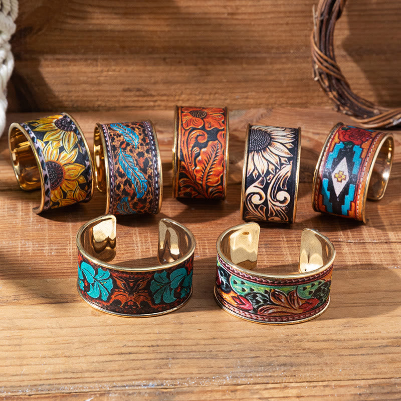 Braccialetto apribile vintage con fiore di girasole colorato - image 0