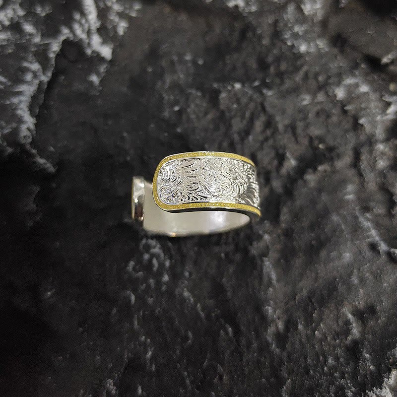 Anello con motivo erba in oro e argento con apertura regolabile - image 2