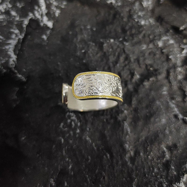 Anello con motivo erba in oro e argento con apertura regolabile - image 2