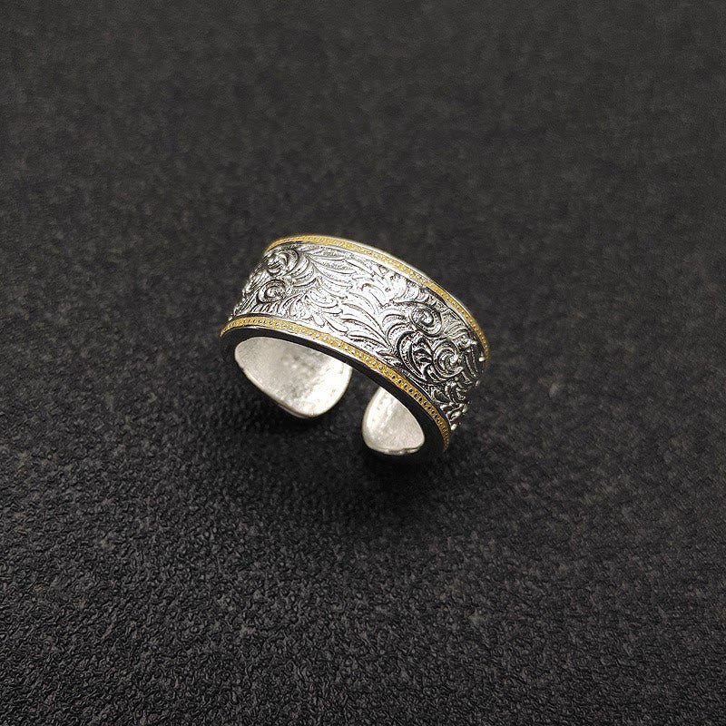 Anello con motivo erba in oro e argento con apertura regolabile - Oro e argento - Regolabile - image 0