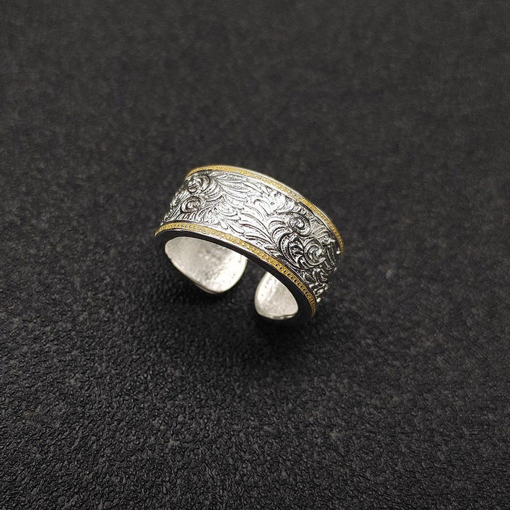 Anello con motivo erba in oro e argento con apertura regolabile - Oro e argento - Regolabile - image 0
