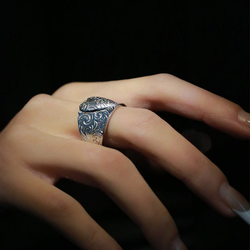 Anello regolabile con motivo a cuore in oro e argento a contrasto - image 3