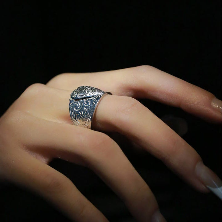 Anello regolabile con motivo a cuore in oro e argento a contrasto - image 3