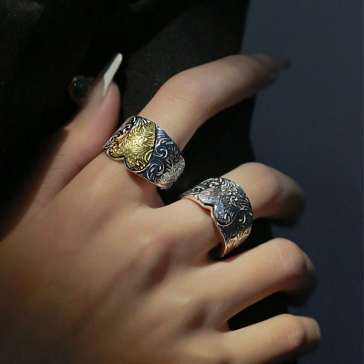 Anello regolabile con motivo a cuore in oro e argento a contrasto - image 4