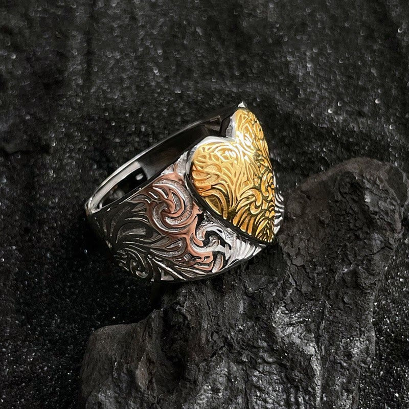 Anello regolabile con motivo a cuore in oro e argento a contrasto - Oro e argento - Regolabile - image 0