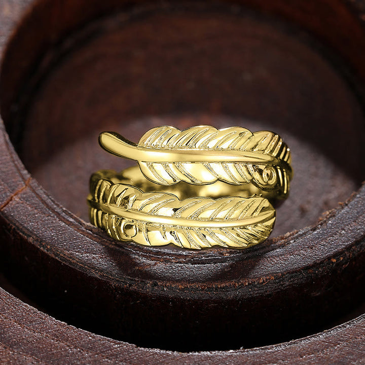 Anello regolabile in rame vintage con foglia di banana - D'oro - Regolabile - image 7