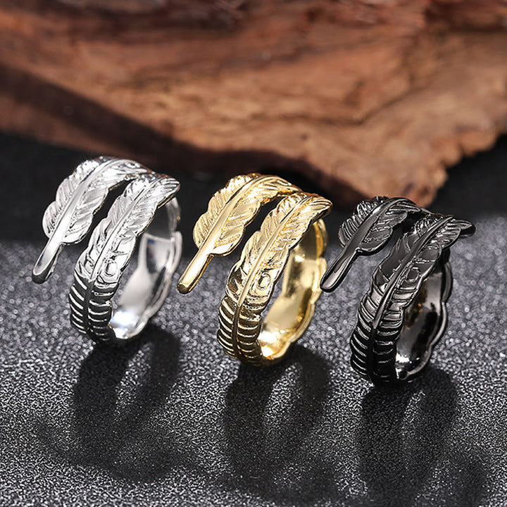 Anello regolabile in rame vintage con foglia di banana - image 1