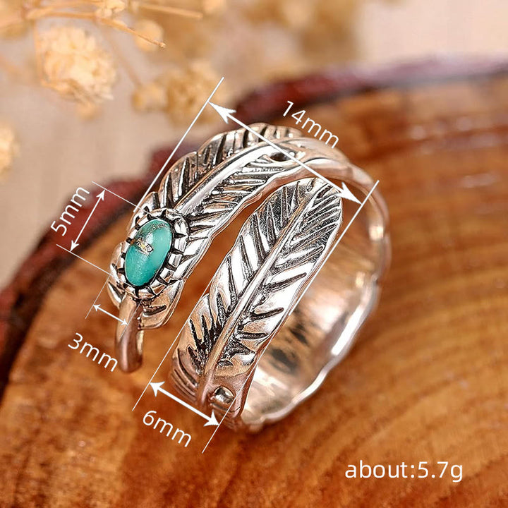 Anello in argento con piuma turchese intarsiata in stile bohémien - image 5