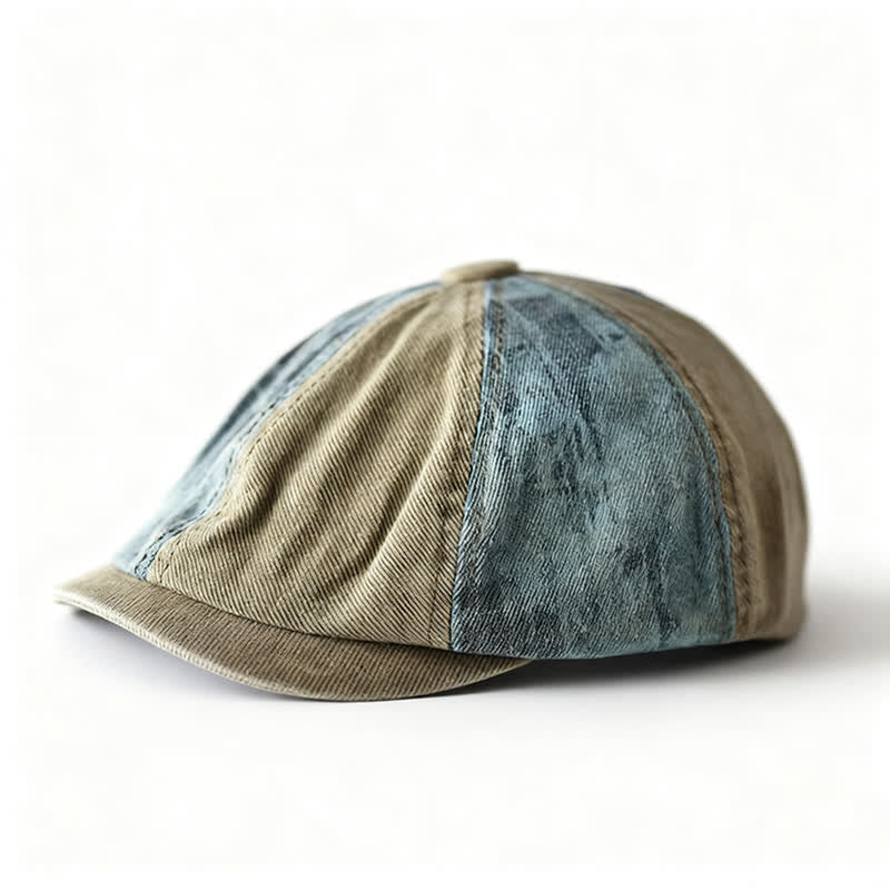 Cappello basco ottagonale color-block in denim retrò - Cachi - M (22"-22 7/8") - image 0