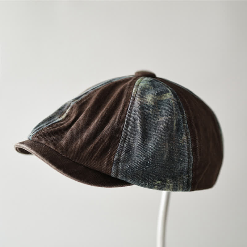 Cappello basco ottagonale color-block in denim retrò - Marrone caffè - M (22"-22 7/8") - image 1