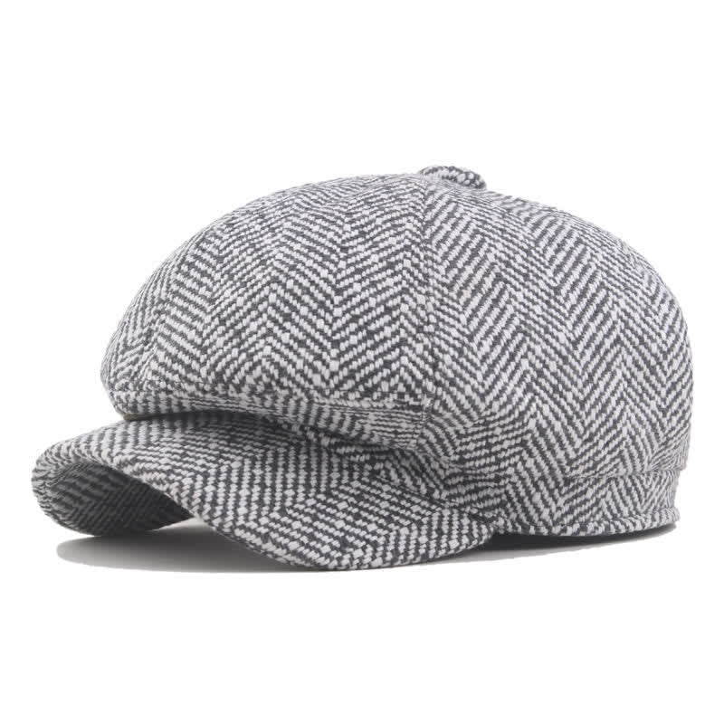 Elegante berretto ottagonale in cotone con motivo a spina di pesce - Grigio chiaro - L (23 1/4"-23 5/8") - image 1
