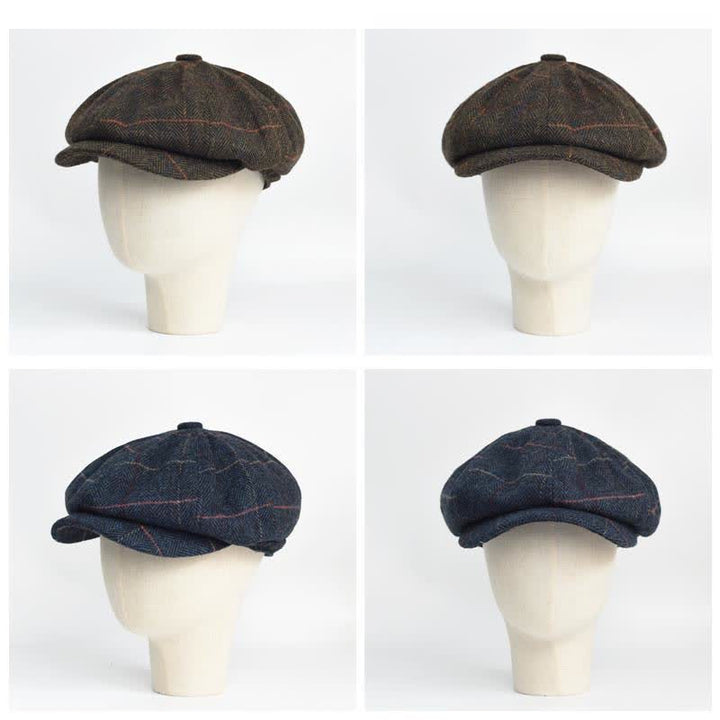 Cappello basco ottagonale in misto lana calda a spina di pesce e a quadri - image 6