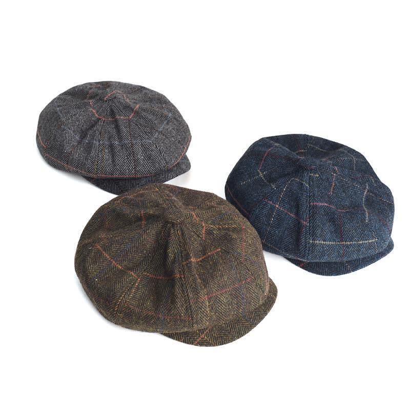Cappello basco ottagonale in misto lana calda a spina di pesce e a quadri - image 1