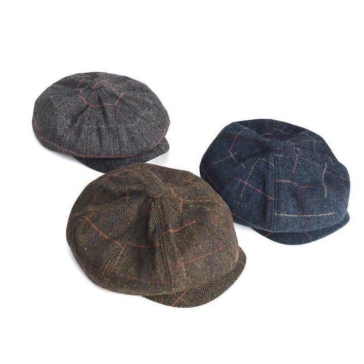 Cappello basco ottagonale in misto lana calda a spina di pesce e a quadri - image 1