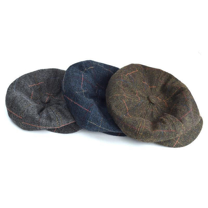Cappello basco ottagonale in misto lana calda a spina di pesce e a quadri - image 2