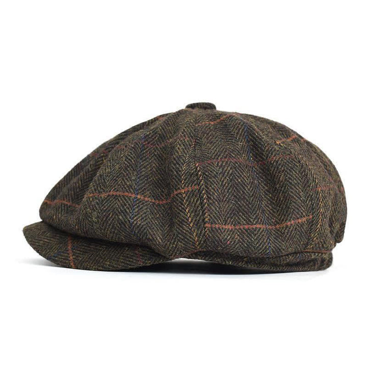 Cappello basco ottagonale in misto lana calda a spina di pesce e a quadri - image 4