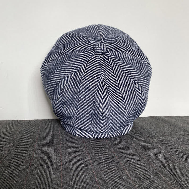 Cappello basco ottagonale invernale in lana con motivo a spina di pesce blu navy - image 2
