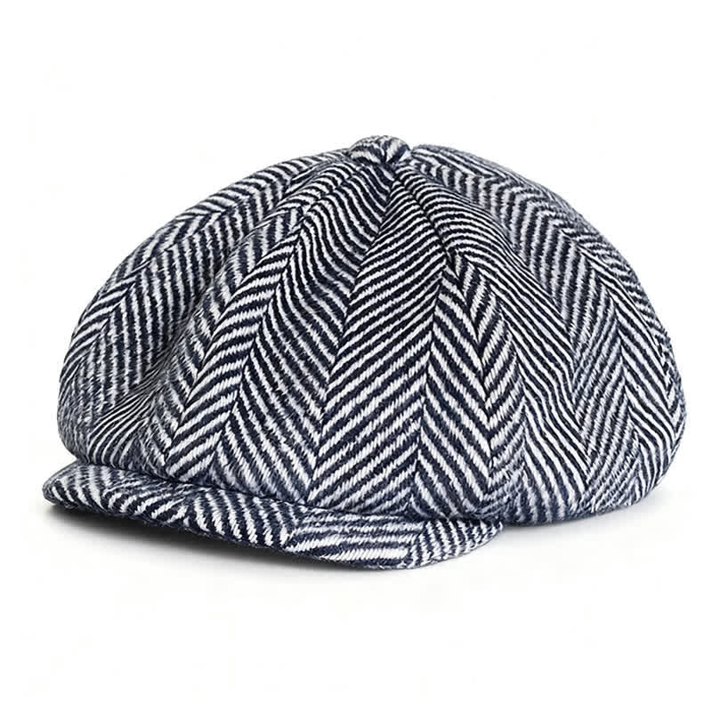 Cappello basco ottagonale invernale in lana con motivo a spina di pesce blu navy - Marina - XL (24"-24 1/2") - image 0
