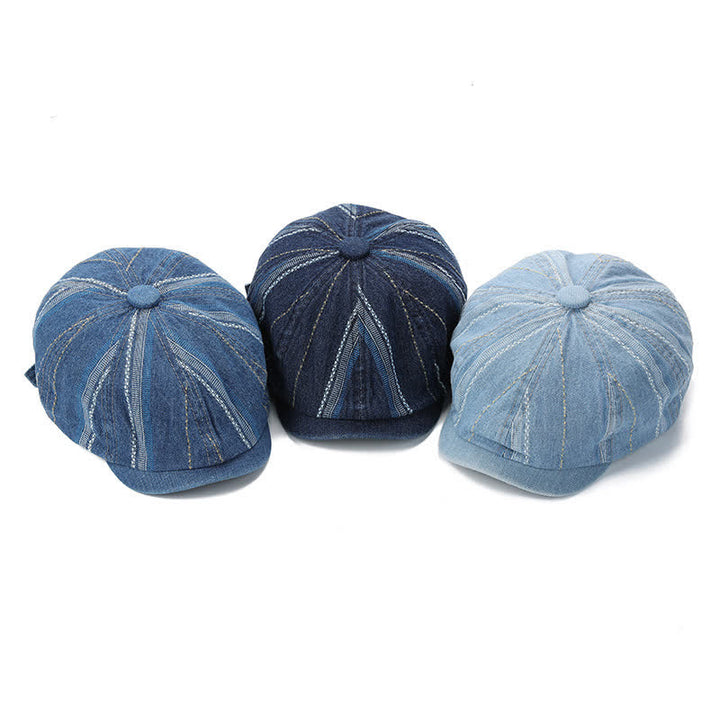 Cappello berretto ottagonale con berretto da newsboy a righe in denim - image 1