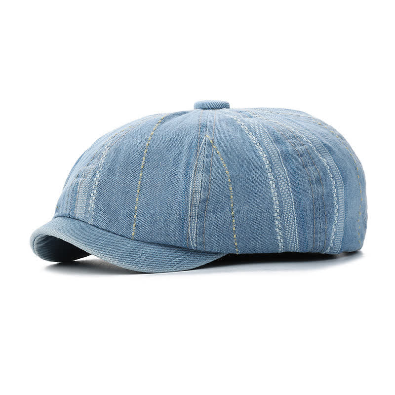 Cappello berretto ottagonale con berretto da newsboy a righe in denim - Azzurro chiaro - Regolabile (22"-23 1/4") - image 9