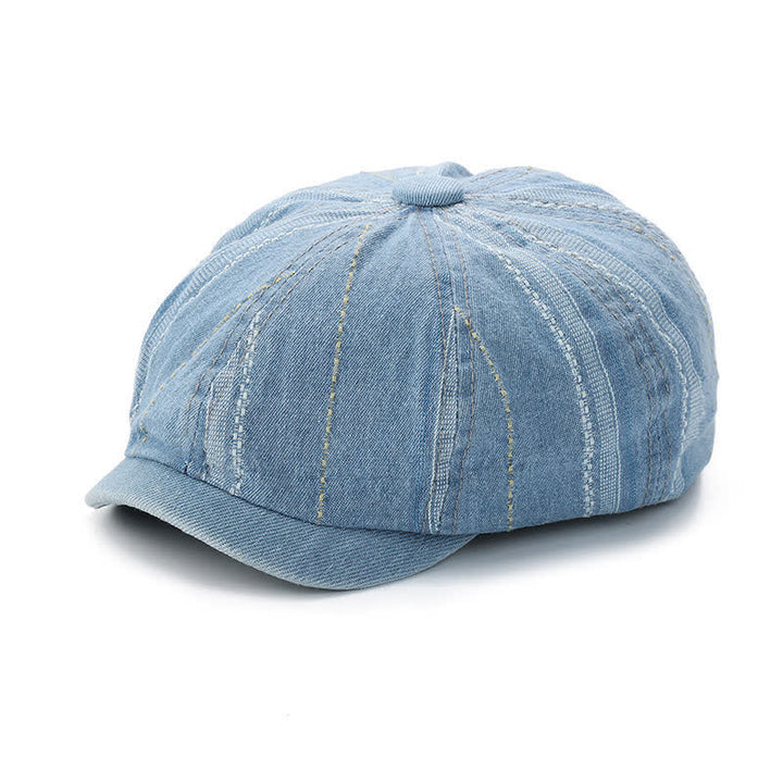 Cappello berretto ottagonale con berretto da newsboy a righe in denim - image 10