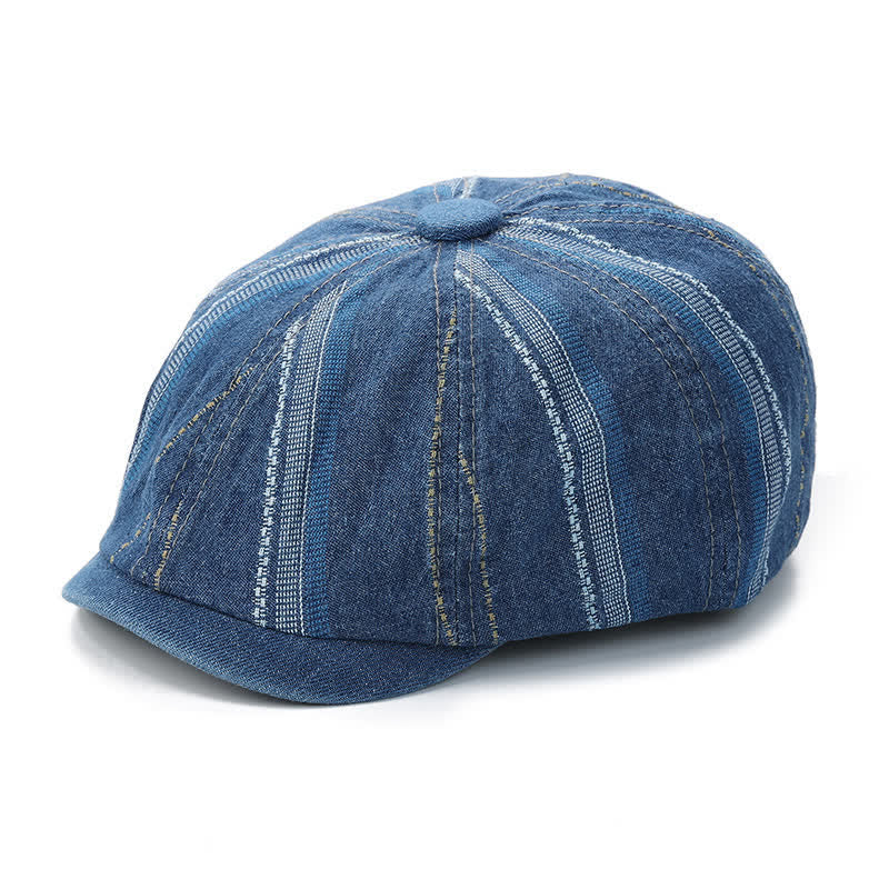 Cappello berretto ottagonale con berretto da newsboy a righe in denim - image 5