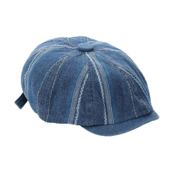 Cappello berretto ottagonale con berretto da newsboy a righe in denim - image 4