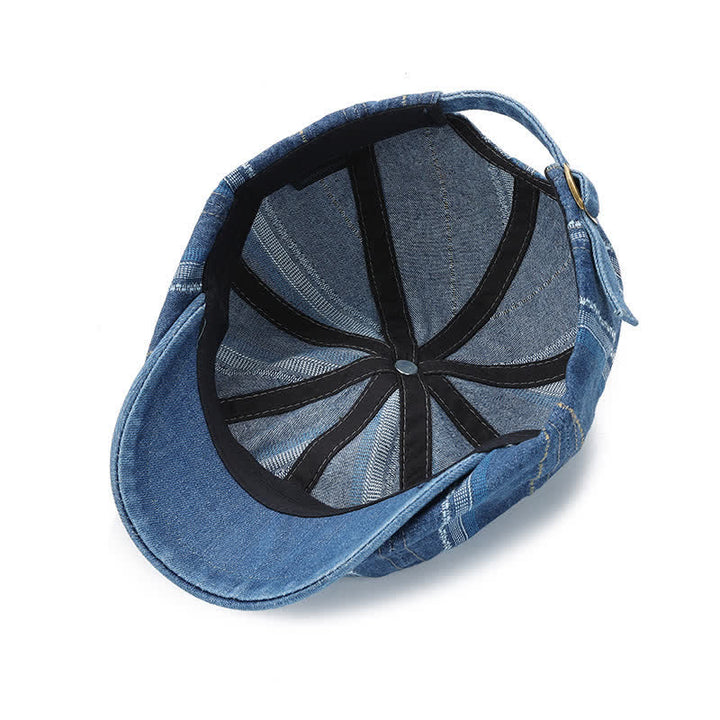 Cappello berretto ottagonale con berretto da newsboy a righe in denim - image 6