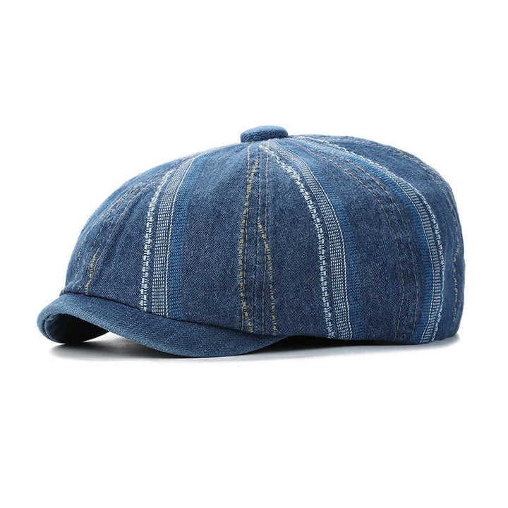 Cappello berretto ottagonale con berretto da newsboy a righe in denim - Blu - Regolabile (22"-23 1/4") - image 3