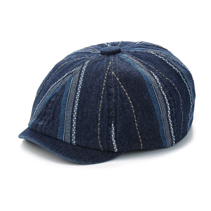 Cappello berretto ottagonale con berretto da newsboy a righe in denim - image 2