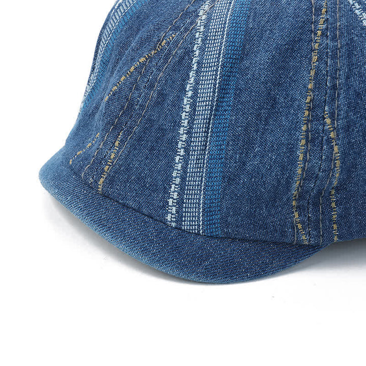 Cappello berretto ottagonale con berretto da newsboy a righe in denim - image 7