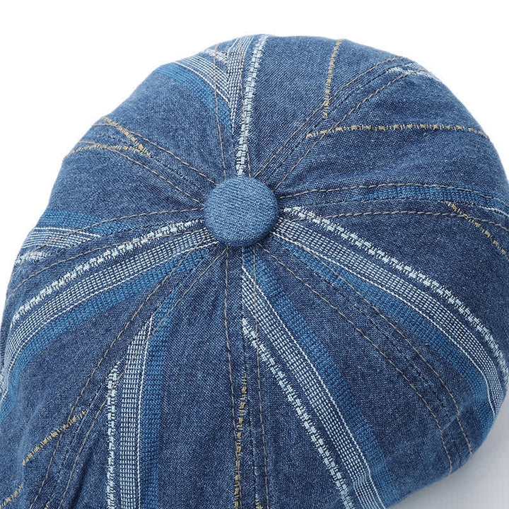 Cappello berretto ottagonale con berretto da newsboy a righe in denim - image 8