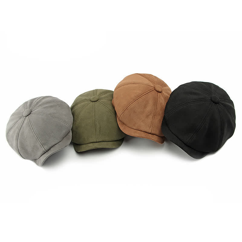 Cappello basco ottagonale in pelle scamosciata tinta unita in stile retrò - image 8