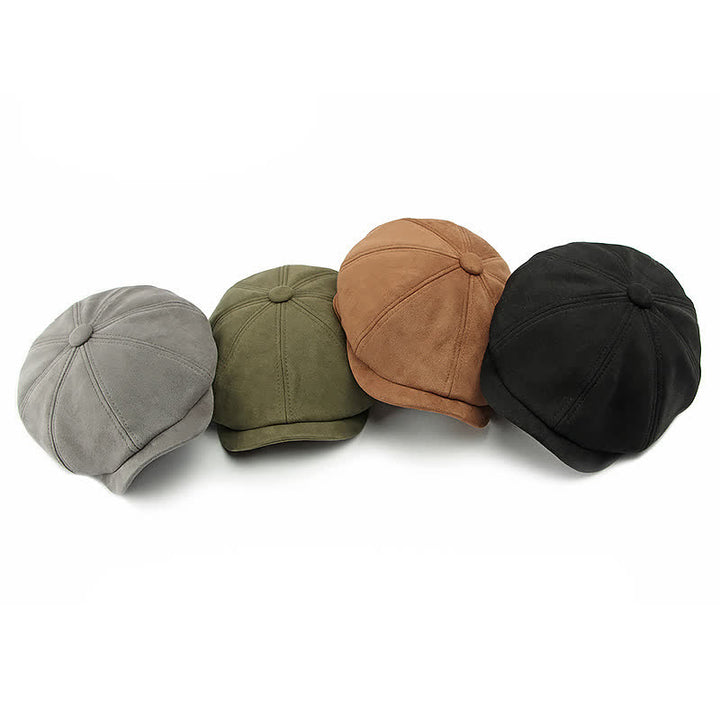 Cappello basco ottagonale in pelle scamosciata tinta unita in stile retrò - image 8