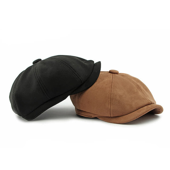 Cappello basco ottagonale in pelle scamosciata tinta unita in stile retrò - image 9