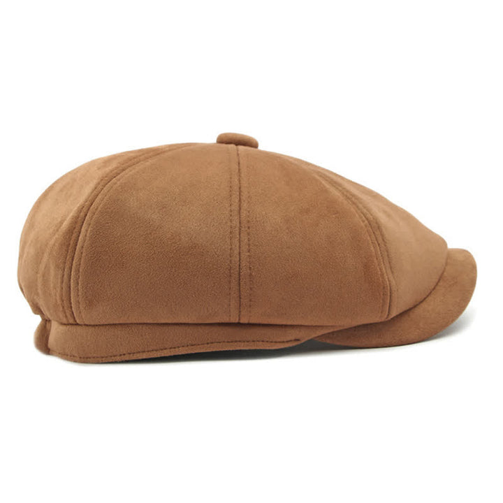 Cappello basco ottagonale in pelle scamosciata tinta unita in stile retrò - image 4