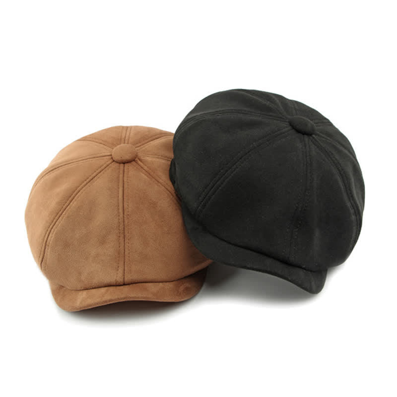 Cappello basco ottagonale in pelle scamosciata tinta unita in stile retrò - image 10
