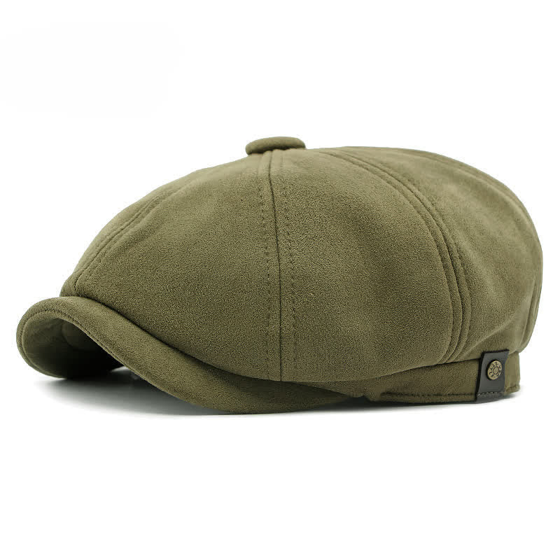 Cappello basco ottagonale in pelle scamosciata tinta unita in stile retrò - Verde militare - Regolabile (21 5/8"-23 1/4") - image 13