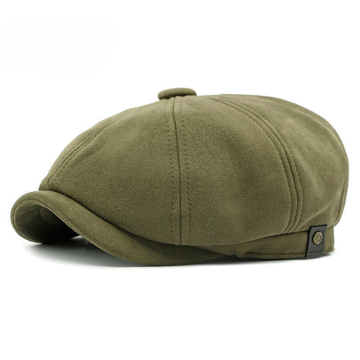 Cappello basco ottagonale in pelle scamosciata tinta unita in stile retrò - Verde militare - Regolabile (21 5/8"-23 1/4") - image 13