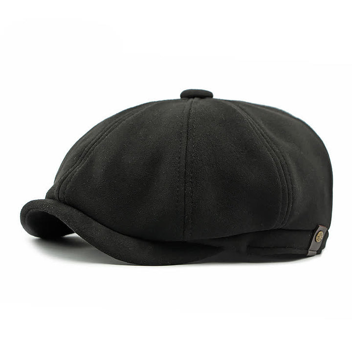 Cappello basco ottagonale in pelle scamosciata tinta unita in stile retrò - Nero - Regolabile (21 5/8"-23 1/4") - image 11