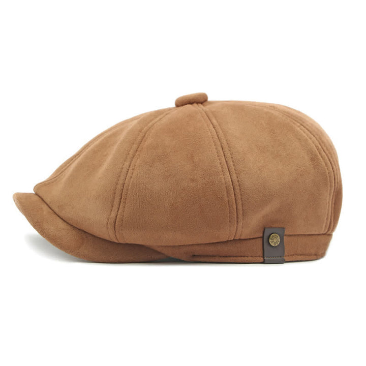 Cappello basco ottagonale in pelle scamosciata tinta unita in stile retrò - image 2