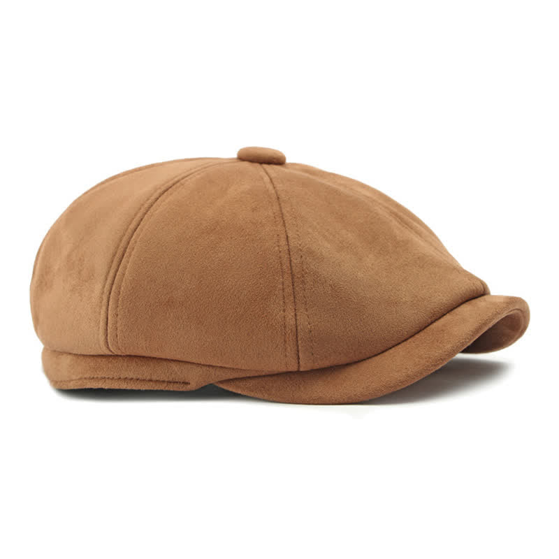 Cappello basco ottagonale in pelle scamosciata tinta unita in stile retrò - image 3