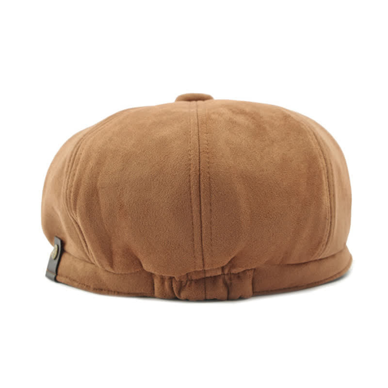 Cappello basco ottagonale in pelle scamosciata tinta unita in stile retrò - image 5