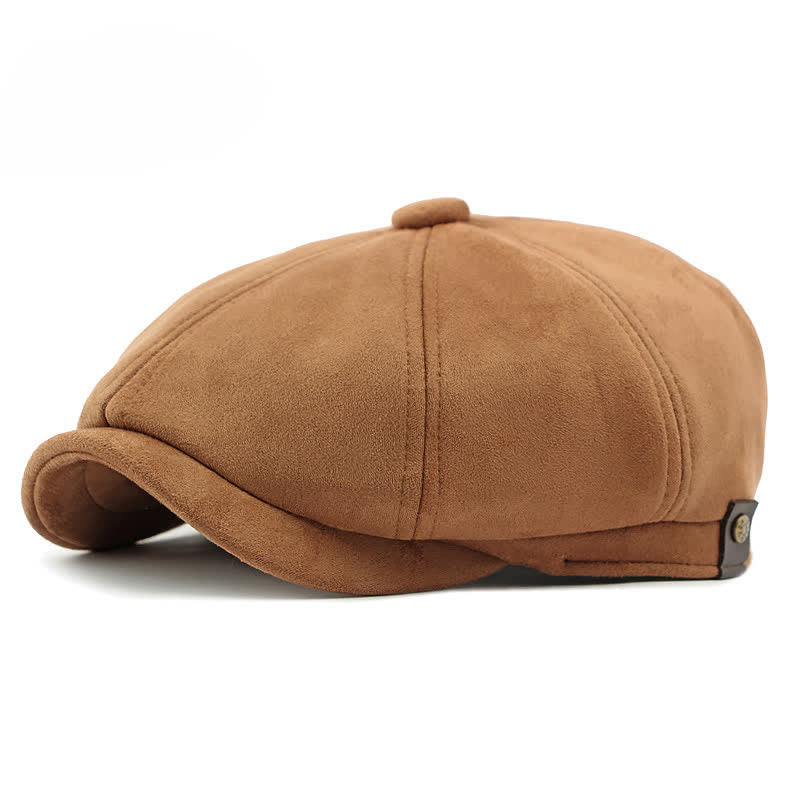 Cappello basco ottagonale in pelle scamosciata tinta unita in stile retrò - Cioccolato - Regolabile (21 5/8"-23 1/4") - image 0
