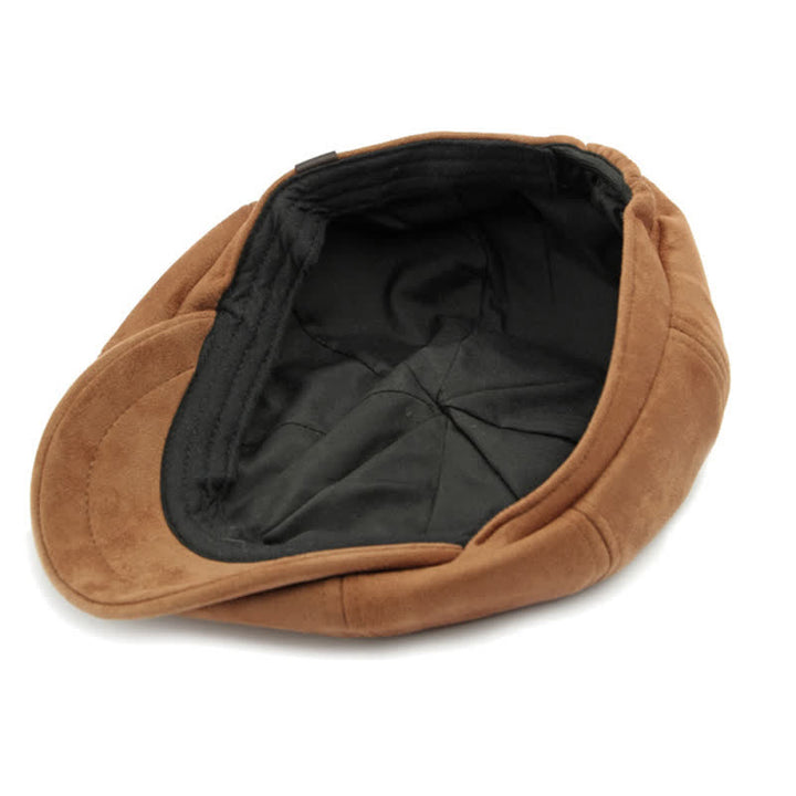 Cappello basco ottagonale in pelle scamosciata tinta unita in stile retrò - image 6