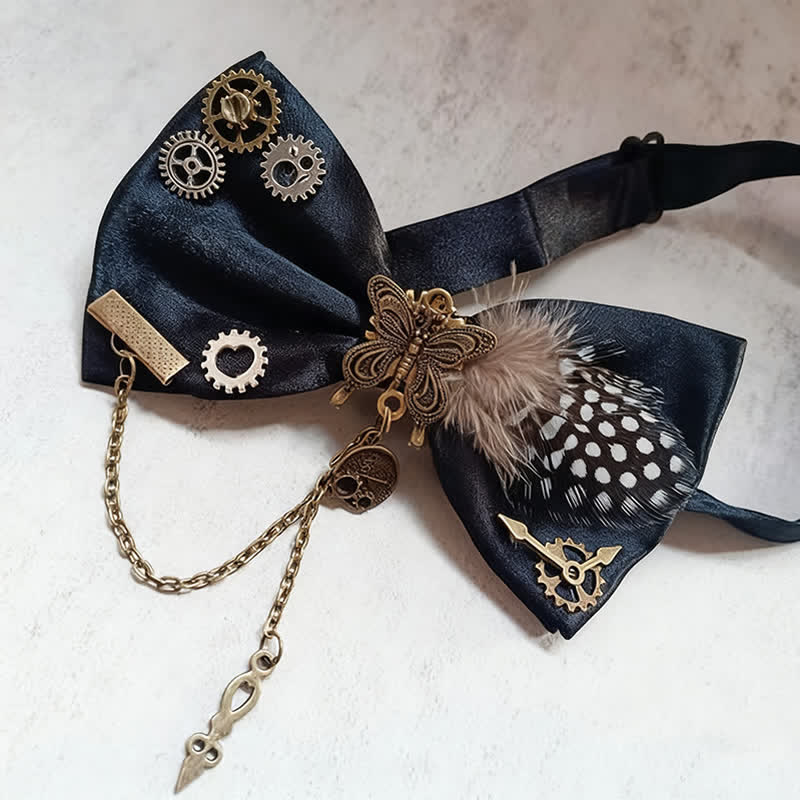 Papillon con piume e pois bianchi in stile steampunk - image 1