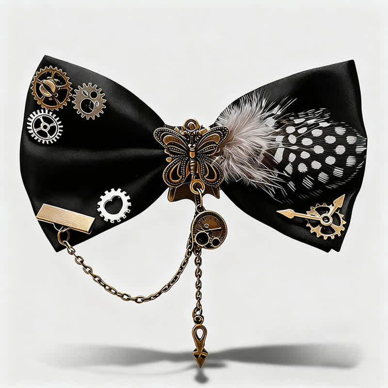 Papillon con piume e pois bianchi in stile steampunk - Nero - image 0