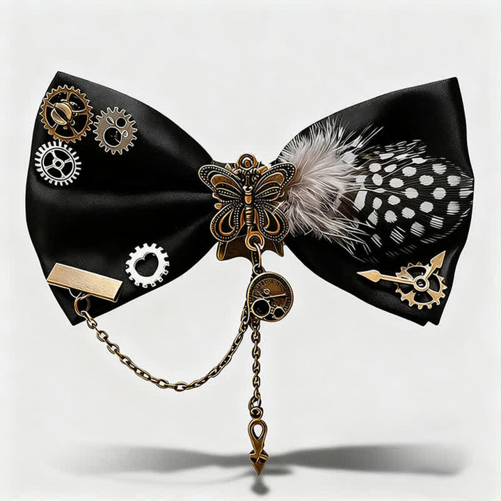 Papillon con piume e pois bianchi in stile steampunk - Nero - image 0